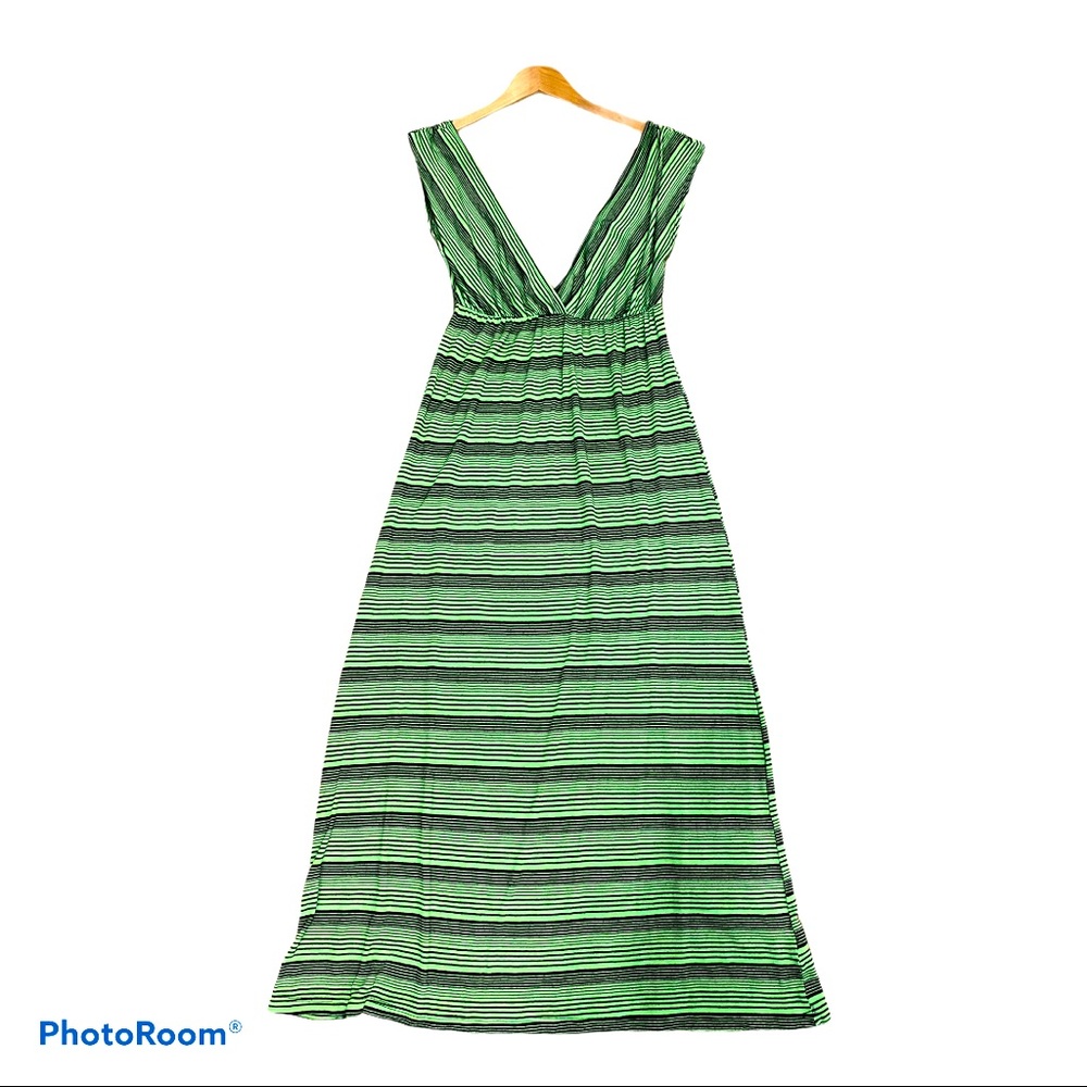 Espresso Casual Midi Dress Green Striped